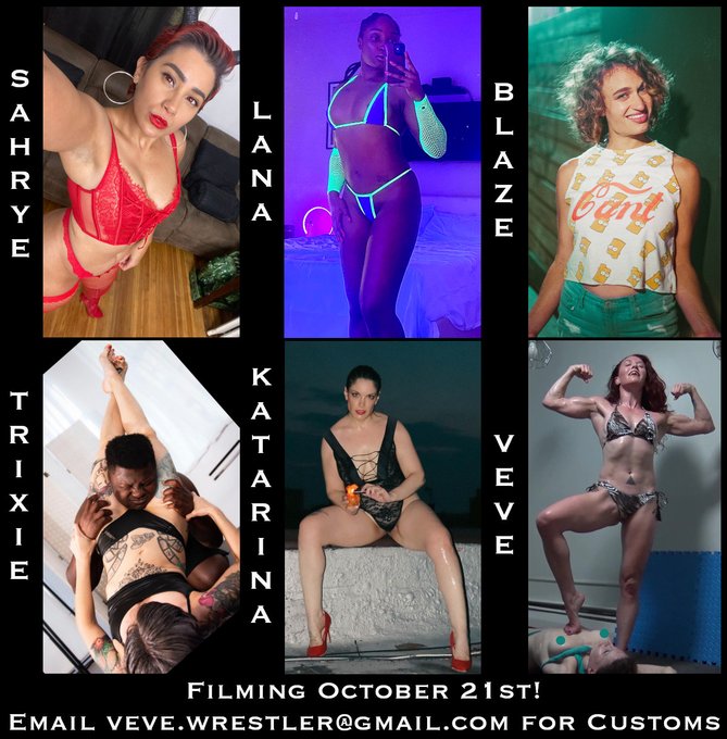 All of the ladies available for filming this Saturday.  Looking forward to an amazing day! @EnchantressSahr<a href="/tag/mixedwrestling"class="tags"><span>#mixedwrestling</span></a><a href="/tag/malebondage"class="tags"><span>#malebondage</span></a>