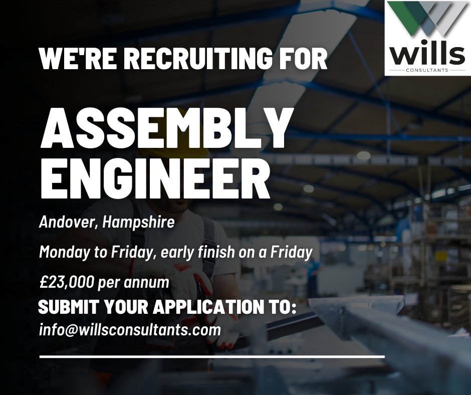 WConsultants's tweet photo. We are recruiting for an Assembly Engineer in Andover, Hampshire. If you are interested apply now by clicking the link below or email your CV to info@willsconsultants.com and quote job 1676

https://t.co/xdA0FGkO6C

#recruitment #engineeringjobs #assemblyengineer #andoverjobs https://t.co/rhDaY99TT4