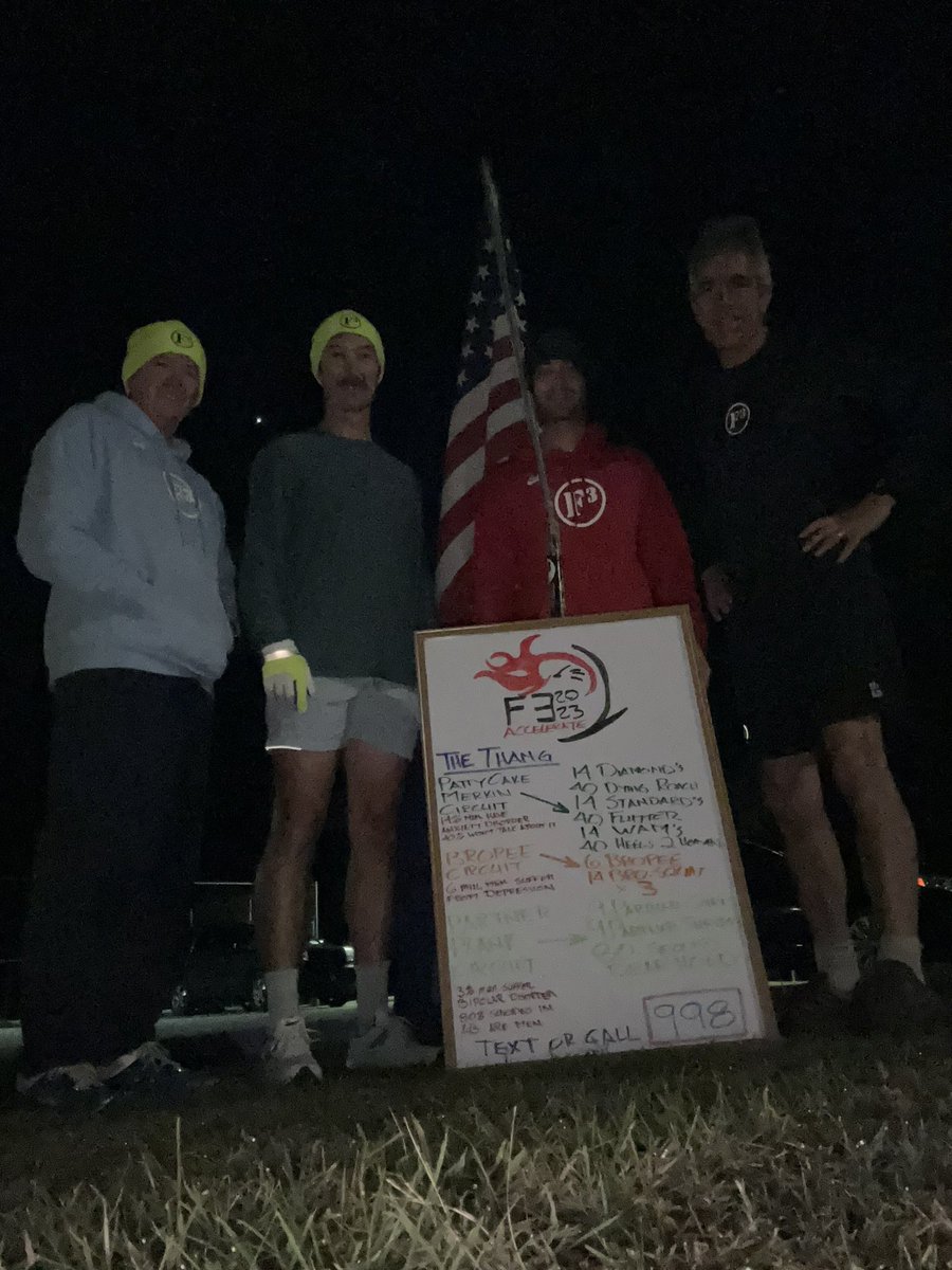 4 Bootcamps and 3 Runners posted at <a href="/F3Sawmill/">F3 Blythewood</a> for a F3Accelerate beatdown. Weird exercises but effective. The bro-squats made you focus on back contact vs. ass contact. Tough on Quads! Toughest part of Bropees is the high ten at the top! Who knew?<a href="/F3Columbia/">F3 Columbia</a> <a href="/F3Nation/">F3</a> <a href="/F3Toledo/">F3Toledo</a>