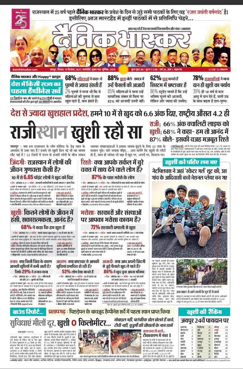 NavalSaxena1's tweet photo. हमारे 25वीं वर्षगाँठ की थीम खुशी को WAN INFRA अवार्ड। देश में सिर्फ दैनिक भास्कर को यह अवार्ड। वो भी जयपुर भास्कर को। बधाई सभी को। https://t.co/wl4W8jAR1R