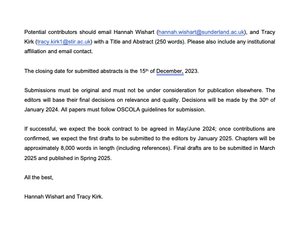 Wishy2307's tweet photo. Call for Book Contributors for @TracyKirk01 and I's new project titiled Children, the Minimum Age of Criminal Responsibility and Global Issues: Re-evaluating Children’s Rights. Details below. Closing date for abstracts 15th of December. Please reshare. https://t.co/JVbtzWSF4m