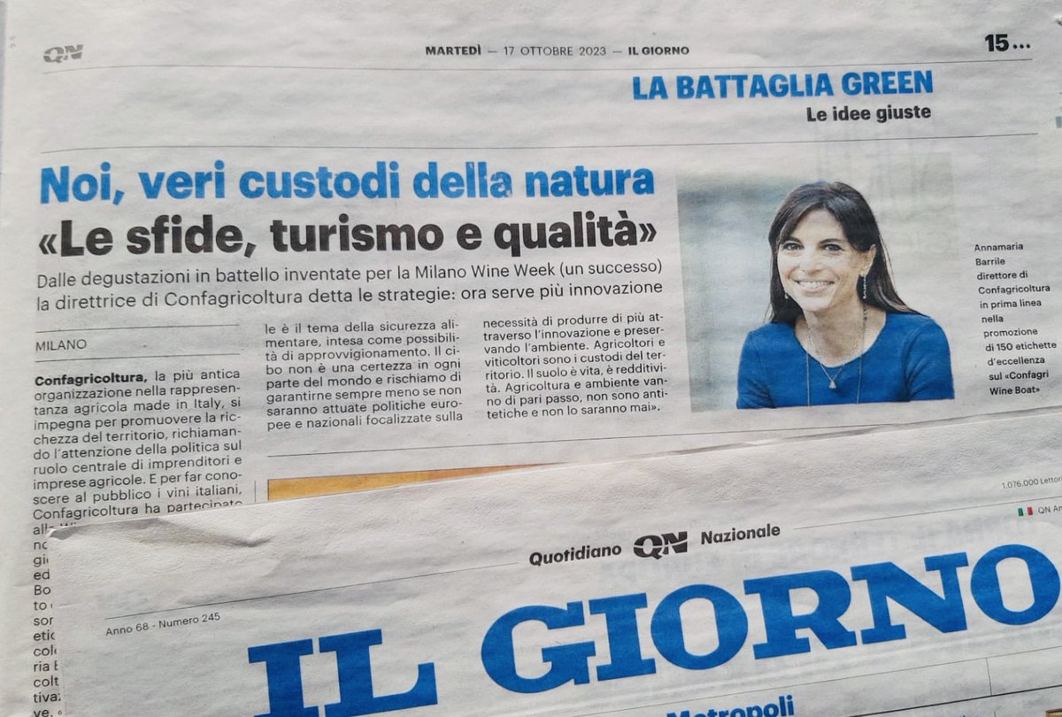 🌾🍷 “Il #vino è un’eccellenza del #MadeinItaly e un elemento distintivo". Su <a href="/qn_giorno/">Il Giorno</a> il commento del direttore generale <a href="/AnnaBarrile/">Annamaria Barrile</a> che racconta il successo della #ConfagriWineBoat alla #MilanoWineWeek. 
➡️tinyurl.com/jxphn9e9
#MWW23 #wine