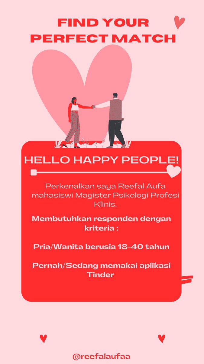 reefalaufa's tweet photo. @convomfs halo semuanya! kebetulan aku sedang melakukan penelitian pengguna dating apps bagi yang sudah atau yang sedang menggunakan dating apps. Jika teman2 bersedia atau kerabat dekat teman2 bersedia dan meluangkan waktu, aku minta tolong ya isi https://t.co/Np5CCCMP4I
terimakasih banyak https://t.co/lu5gUabmDg