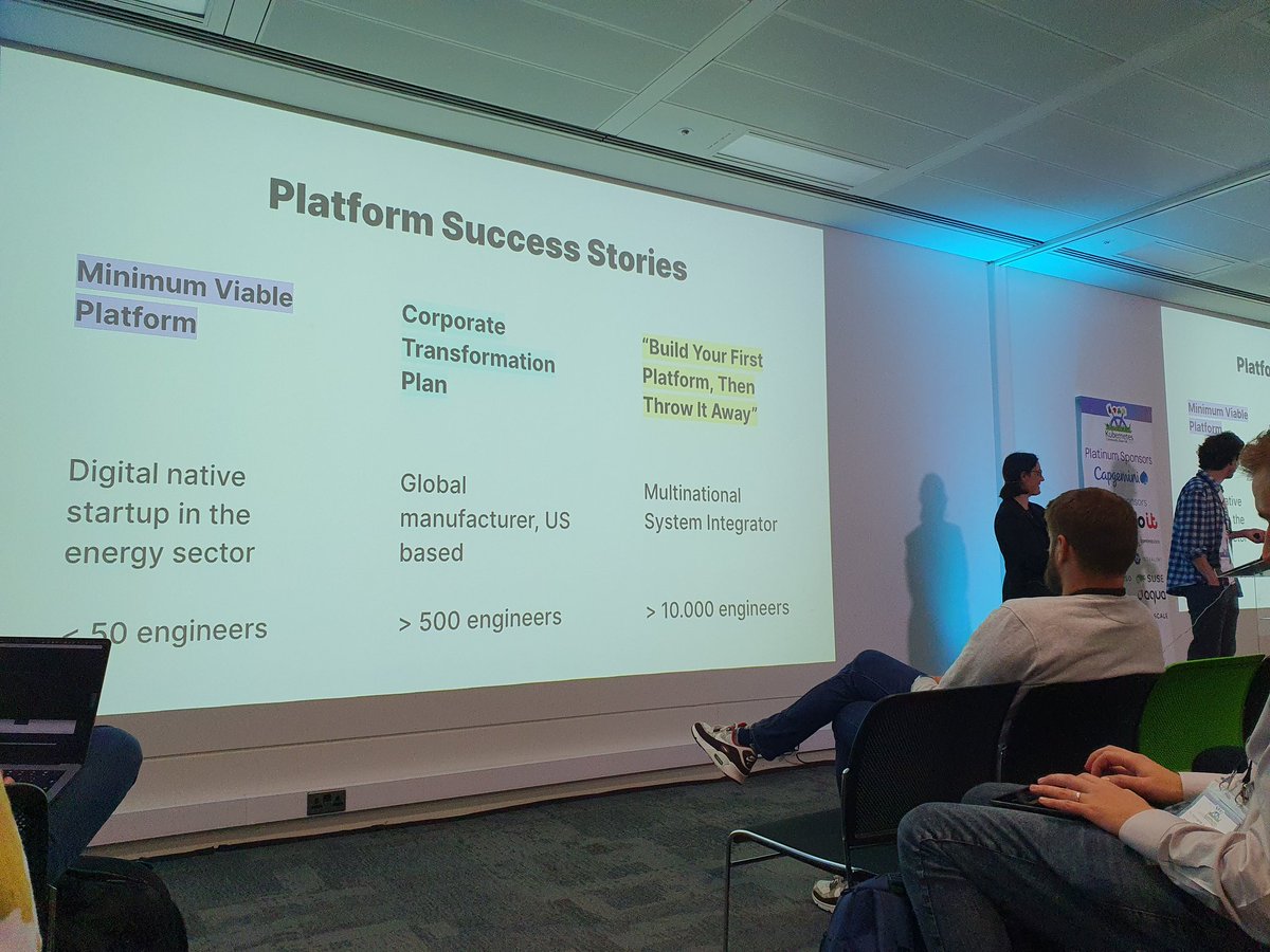danielbryantuk's tweet photo. Useful takeaway for #platformengineers or folks building platforms, from @MiaPlatform at #kcduk https://t.co/dyYJukNaKD