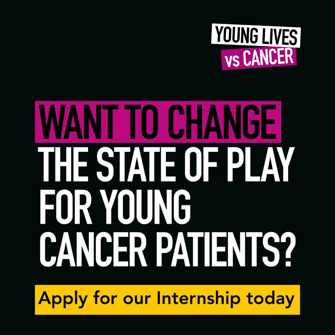 A NEW OPPORTUNITY AWAITS. Our brand new Young Lives Lab is recruiting its first intern. This paid internship will give the successful candidate an essential role in improving the outcomes of young cancer patients. For info and to apply, bit.ly/3M5FT1n