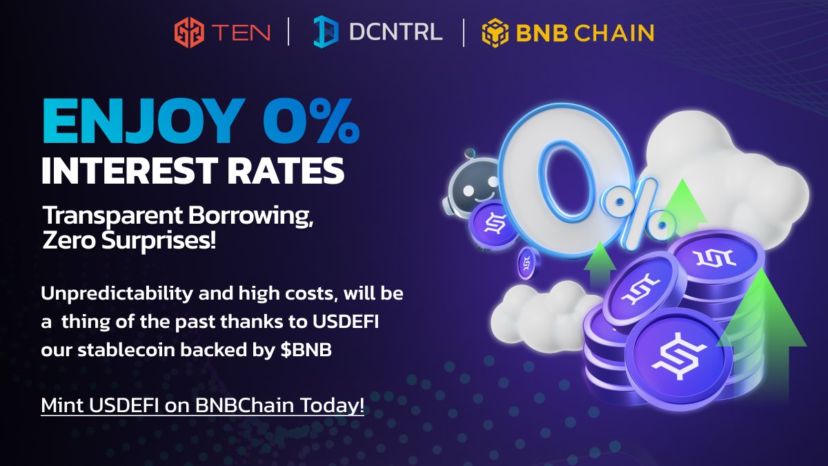 DCNTRL Network | USDEFI (@dcntrlnetwork) on Twitter photo 📣Why pay more when you can mint for less? Meet $USDEFI by <a href="/DCNTRLnetwork/">DCNTRL Network | USDEFI</a>, our new stablecoin backed by $BNB with 0% APR!
Make the switch from $BUSD and start earning more from your stables today on #BNBChain🌟
👉 Mint & Earn: app.dcntrl.network
#DeFi #USDEFI 📣Why pay more when you can mint for less? Meet $USDEFI by <a href="/DCNTRLnetwork/">DCNTRL Network | USDEFI</a>, our new stablecoin backed by $BNB with 0% APR!
Make the switch from $BUSD and start earning more from your stables today on #BNBChain🌟
👉 Mint & Earn: app.dcntrl.network
#DeFi #USDEFI