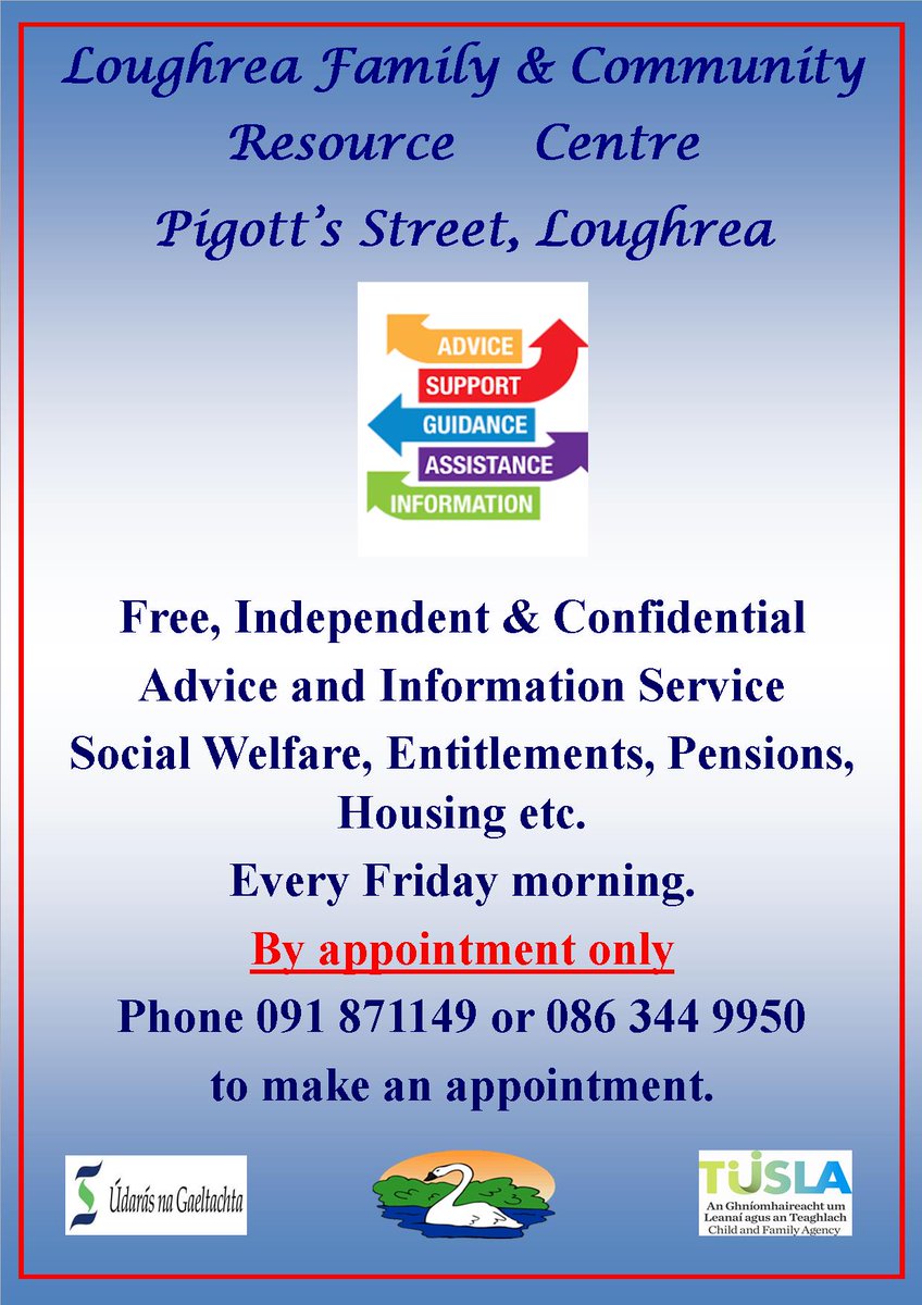 Free ,confidential advice available at our Welfare Rights Information Clinic every Friday morning by appointment 
There are a number of appointments available for this Friday (October 20th)
Phone 091 871 149 to make an appointment.