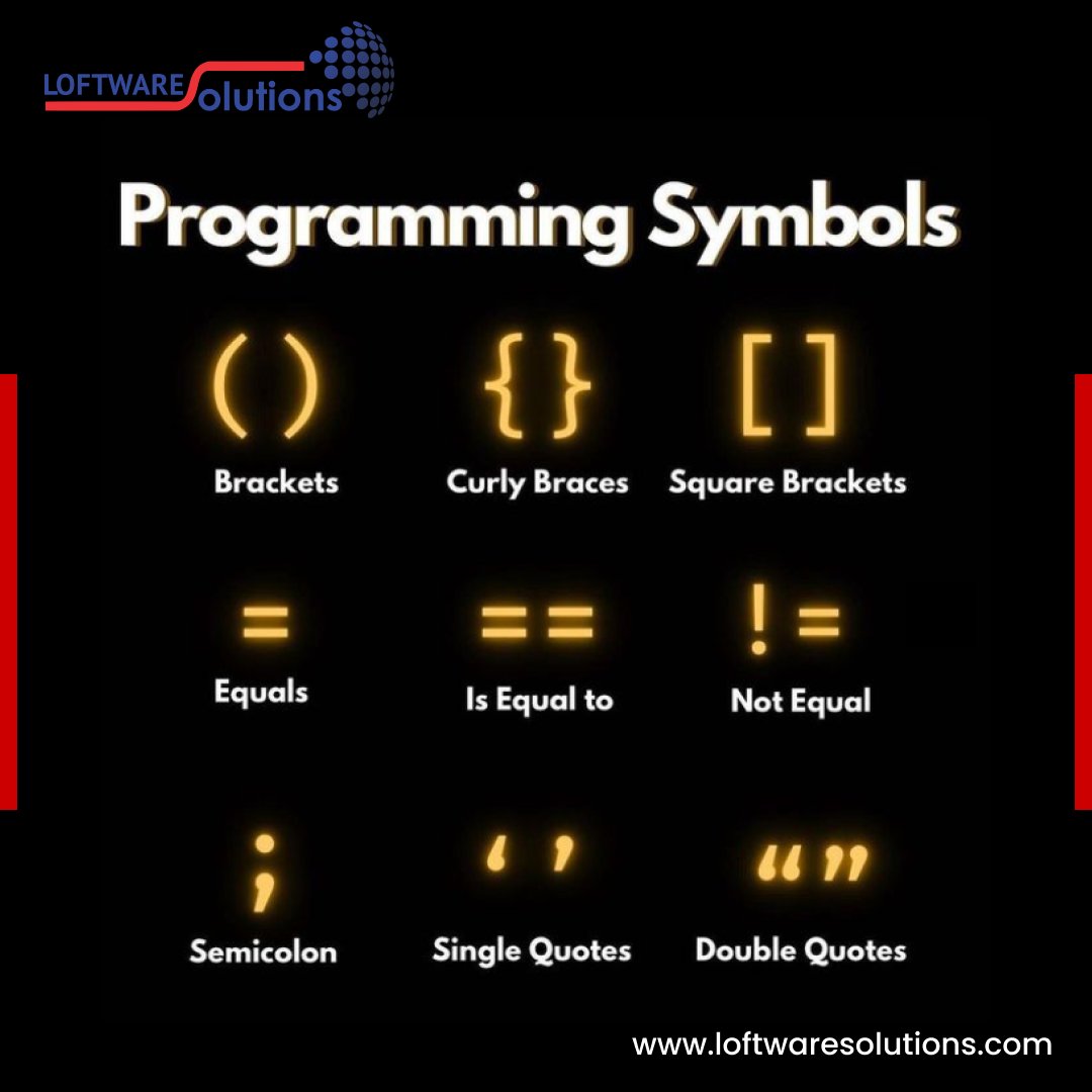 loftware_S's tweet image. Diving into The World of #ProgrammingSymbols! 🖥️ From {curly braces} to [square brackets], Every Symbol Tells a Story of Logic and Creativity.
Remember, Every Line ends with a #Semicolon, and Every String Deserves its Own &apos;quotes&apos;. 💡💻

#loftwaresolutions #CodeMagic #developers