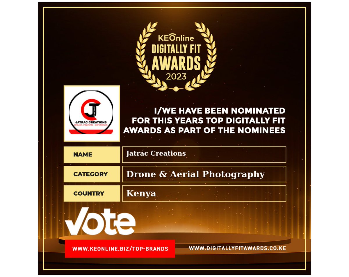B_Alusah's tweet photo. Here are the 2023 DIGITALLY FIT AWARDS brands creating an Impact online Nominees in the Drone and Aerial Photography category. Vote: https://t.co/5UqVsU4Hgu
#DigitallyFitAwards2023 @GreenGarnetFilm @JatracCreations @CharisUAS #BadoNISare Free Bank to Mpesa https://t.co/496UgLbzJJ