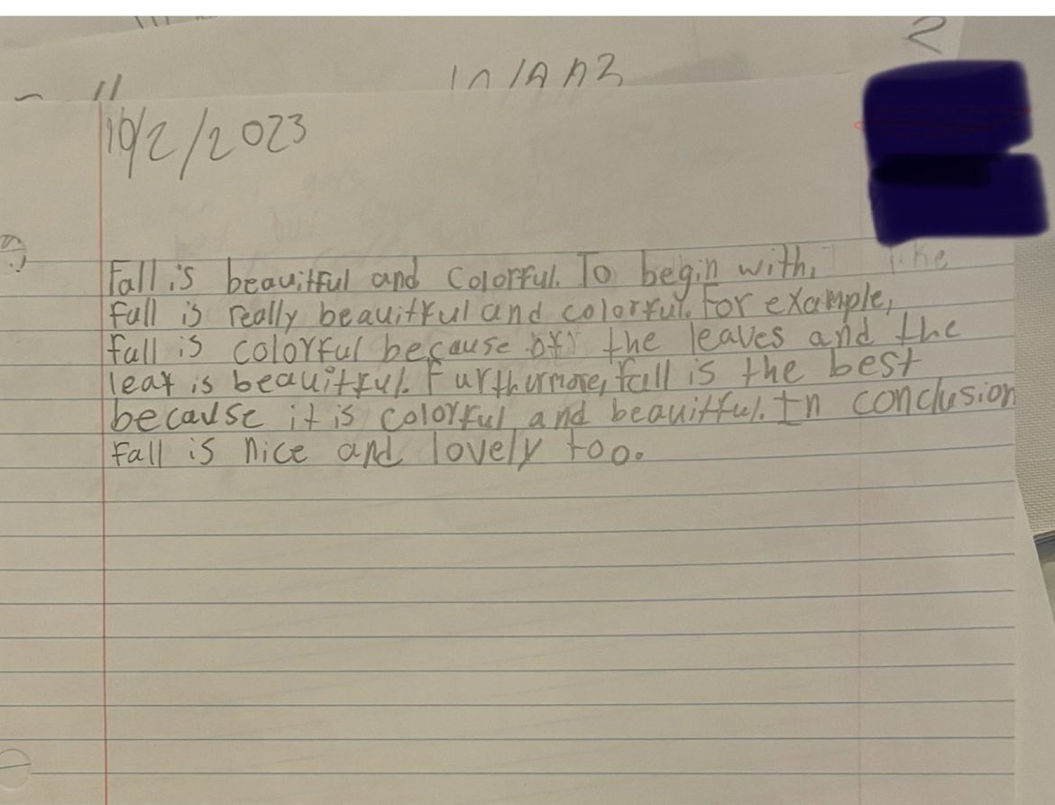 DrCarolSalva's tweet photo. #Newcomers writing in Gen Ed classrooms? They are in Springfield Public Schools! I loved seeing all the writing samples shared by excited classroom teachers! This one made possible by a #RovingParagraphFrames. Rock on @officialSPS 🙌✍️📝🤩 @DrMericaClink https://t.co/cRNTRKRfSy