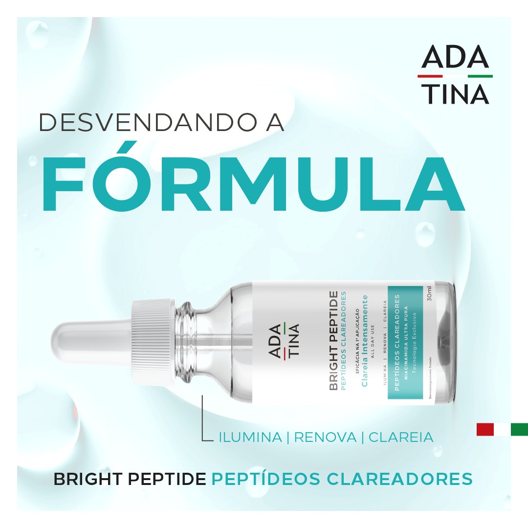ADATINA's tweet photo. Revolucione seus cuidados com a pele com o Sérum Daily Use de Peptídeos Clareadores! 💫

O Bright Peptide é uma inovação Ada Tina em cuidados diários que penetra profundamente na pele, oferecendo resultados notáveis já na primeira aplicação. 🇮🇹

Use diariamente para prevenir manchas solares, clarear marcas de acne e idade, e desfrute de uma pele radiante e sempre iluminada. 😉

#adatina #skincare #skin #saúde #pele #cuidadoscomapele #tratamento #cosmético #dermocosmético #peptídeos #peptídeosclareadores #sérumclareador #peleiluminada