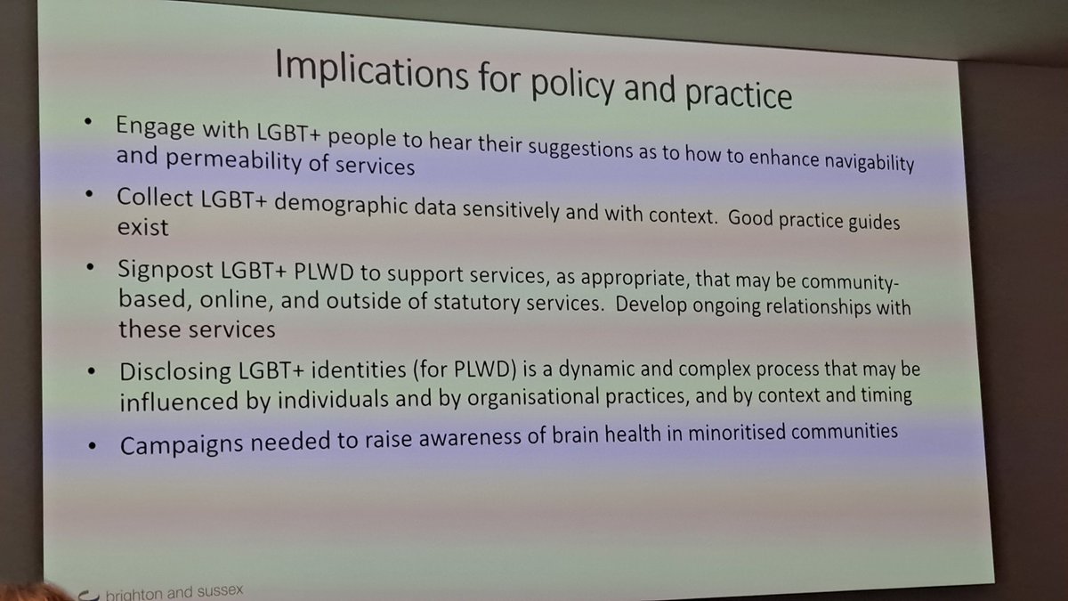 MaaretMer's tweet photo. Really important presentation about many kind of challenges of LGBTQ+ people living with dementia. #33AEC https://t.co/OBJVVGr7dA