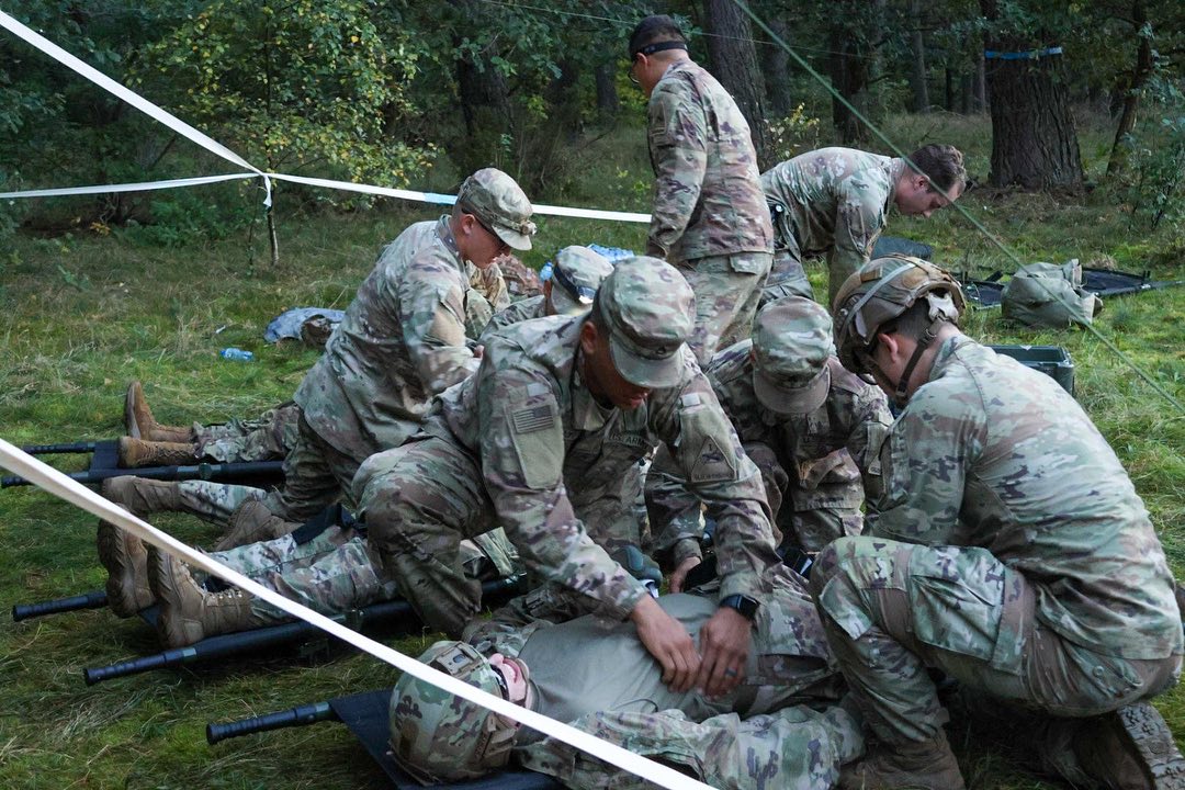 1st Squadron, 1st Cavalry Regiment, 2nd Armored Brigade Combat Team, @1stArmoredDiv medical platoon conducts Mass Casualty Operations Training with the 3rd Squadron, 17th Cavalry Regiment, @3rdCAB, @3rd_Infantry at LSA South, Poland. #Readiness #BeAllYouCanBe @USArmy