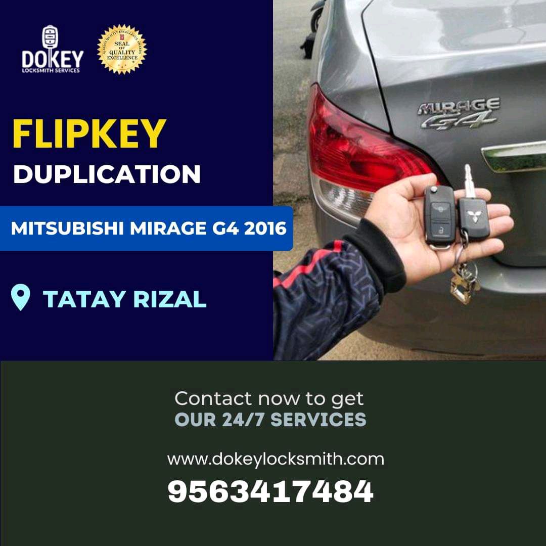 dokeylocksmith's tweet image. Enhance your driving experience with our advanced flipkey duplication service for your Mitsubishi Mirage G4. Get ready to cruise hassle-free in Tatay, Rizal. #FlipkeyDuplication #MitsubishiMirageG4 #KeyUpgrade #CarServices #TatayRizal
