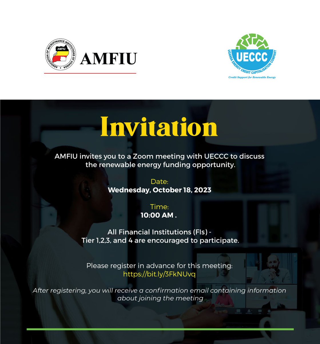 Financial Institutions are invited to attend this zoom meeting tomorrow, 18th October 2023 to discuss funding opportunities in the #RenewableEnergy sector. #EASP Use link below to register bit.ly/3FkNUvq