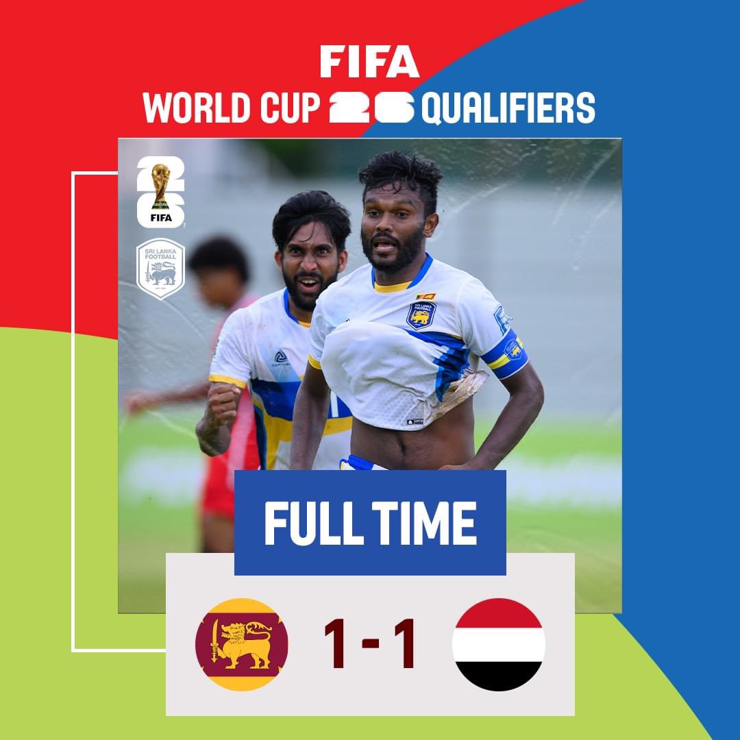 Full Time
Sri Lanka 🇱🇰  - Yemen 🇾🇪
1 - 1

#sportspavilionlk #SriLankaVsYemen #SriLankafootball #FifaWorldCup2026 #Qualifiers