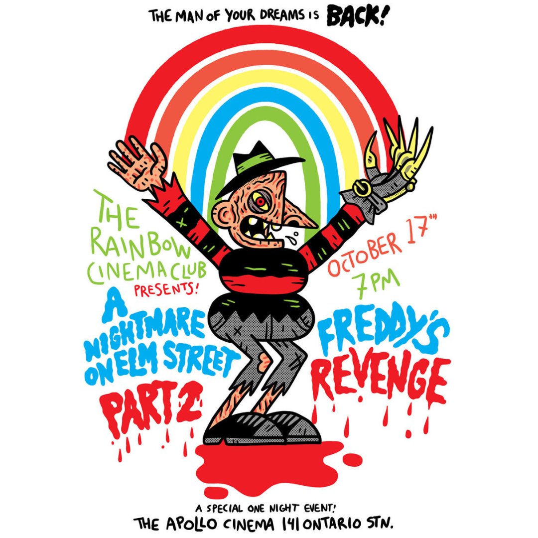 He's back! Join us tonight at <a href="/theApolloCinema/">Apollo Cinema</a> when Rainbow Film Club screens A Nightmare on Elm Street Part 2: Freddy’s Revenge! Get your tickets here: apollocinema.ca/movies/rainbow…