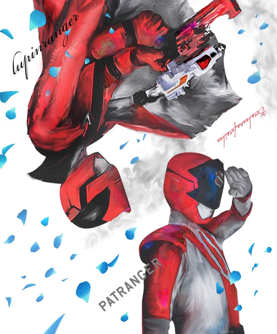 朝と夜は、すれ違う。  #朝加圭一郎 #夜野魁利 #パトレンジャー #ルパンレンジャー #ルパパト #nitiasa #fanart 