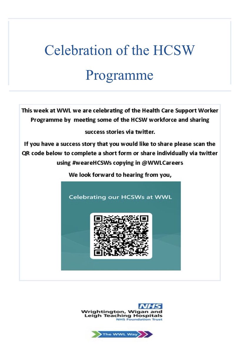 Throughout the week we will be sharing HCSW success stories & meeting some of the team. Do you have a success story to share? Please see ⬇️ #weareHCSWs @CLHarrington19 @WWLCareers @wwl_staffeng @WWLPatientExp @JennySm59756084 @span5 @cheesmanamanda1 @Amandaahmed2 @WWLCommunityS