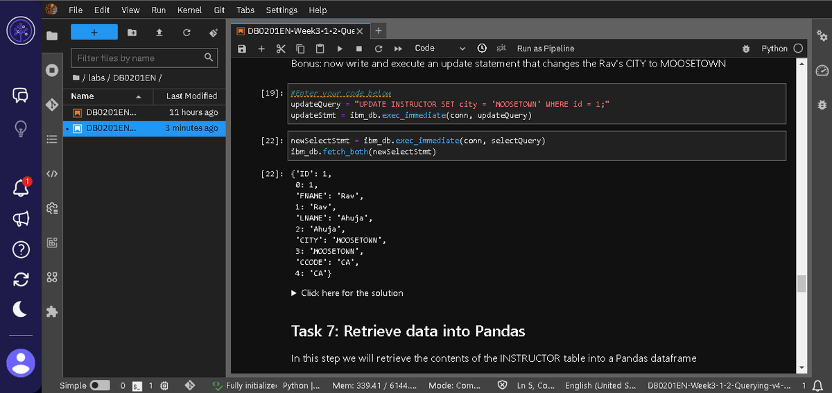 carlosegzf's tweet image. Day 88 of 100, learning to use ibm_db API, connected to a database on IBM Db2 on cloud with Python, created a table, inserted data, also queried the table and loaded it into a pandas dataframe!
#100DaysOfCode #SQL #Database #Data