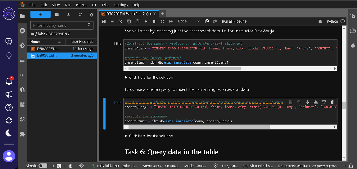 carlosegzf's tweet image. Day 88 of 100, learning to use ibm_db API, connected to a database on IBM Db2 on cloud with Python, created a table, inserted data, also queried the table and loaded it into a pandas dataframe!
#100DaysOfCode #SQL #Database #Data