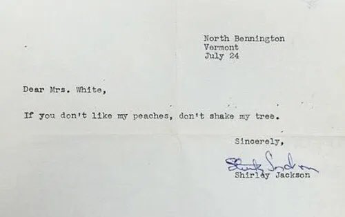 Shirley Jackson responds to the 1950s version of being tagged in a bad review.