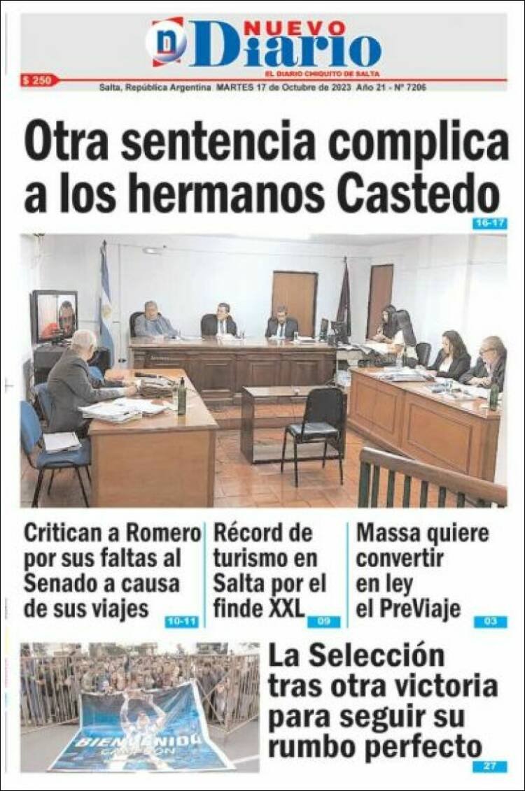 🇦🇷 #ARGENTINA [#Diarios]: «NUEVO DIARIO» de #Salta: Tapa impresa. @NuevoDiarioSalt nuevodiariodesalta.com.ar