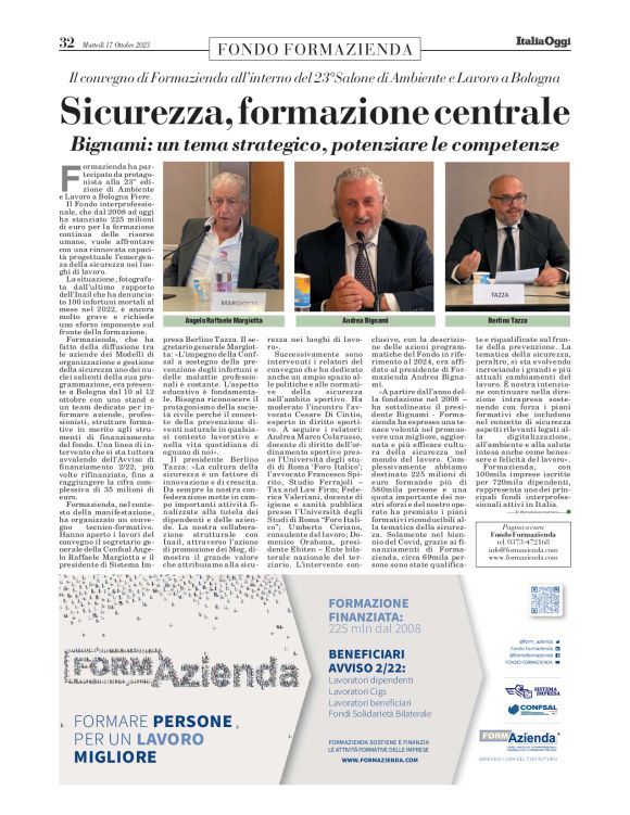 #Salute &amp; #Sicurezza | Il presidente di <a href="/form_azienda/">Formazienda</a>  Bignami: “Il Fondo in prima linea con risorse importanti per la #formazione". Il sostegno delle #partisociali Confsal e Sistema Impresa