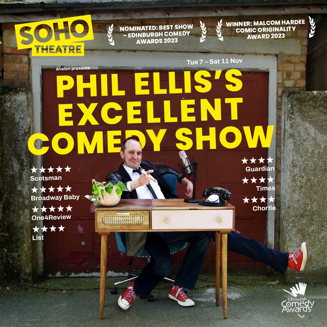 Can’t wait to bring my @edcomedyawards nominated bundle of fun to London @sohotheatre 7-11 NOV It’s the most fun I’ve had on stage so come & drag along a friend, a GP or even a local councillor. Everyone can enjoy ‘Phil Ellis’s Excellent Comedy Show’ 🎟️sohotheatre.com/events/phil-el…🎟️