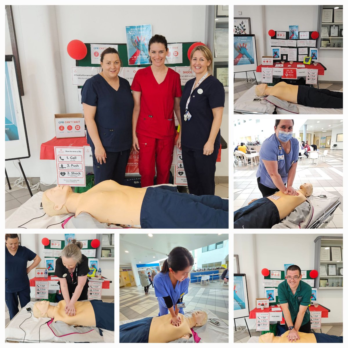 How to save a life? Call, Push, Shock. Nicola Kearney (RTO) did great work promoting #RestartAHeartDay tp staff & the public in #naasgeneralhospital #CPRSavesLives, @murphy2_anne @NiamhKBarrett @DMHospitalGroup