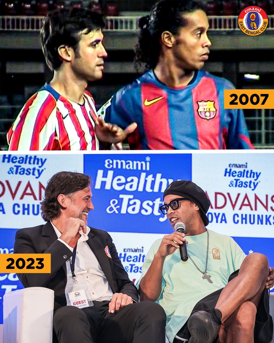 eastbengal_fc's tweet photo. And they met again! 🙌

#JoyEastBengal #EmamiEastBengal #EastBengalFC #RonaldinhoinKolkata https://t.co/ZriK9ZbBPN