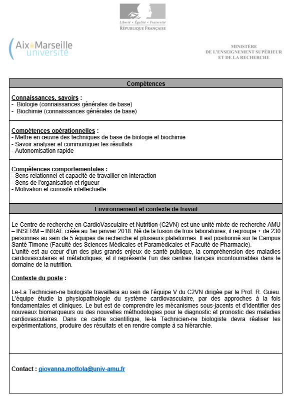 📢 Le C2VN #recrute un(e) technicien(ne) biologiste. 

Plus d'infos ici 👇