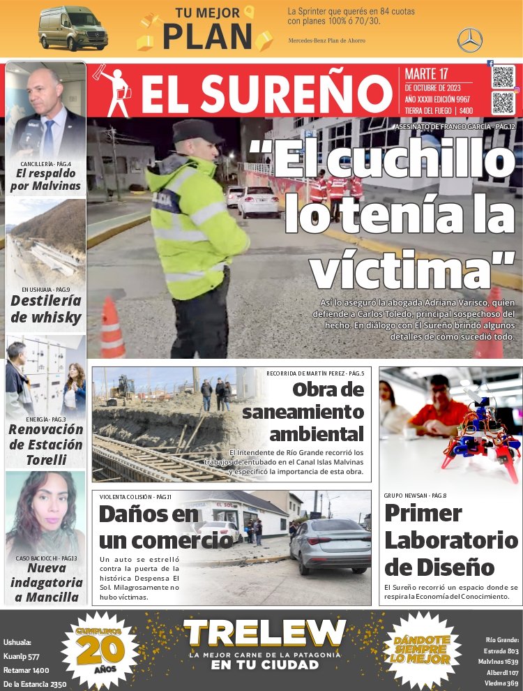 🇦🇷 #ARGENTINA [#Diarios]: «EL SUREÑO» de Río Grande, #TierraDelFuego: Tapa impresa. @DiarioElSurenio surenio.com.ar #TdF