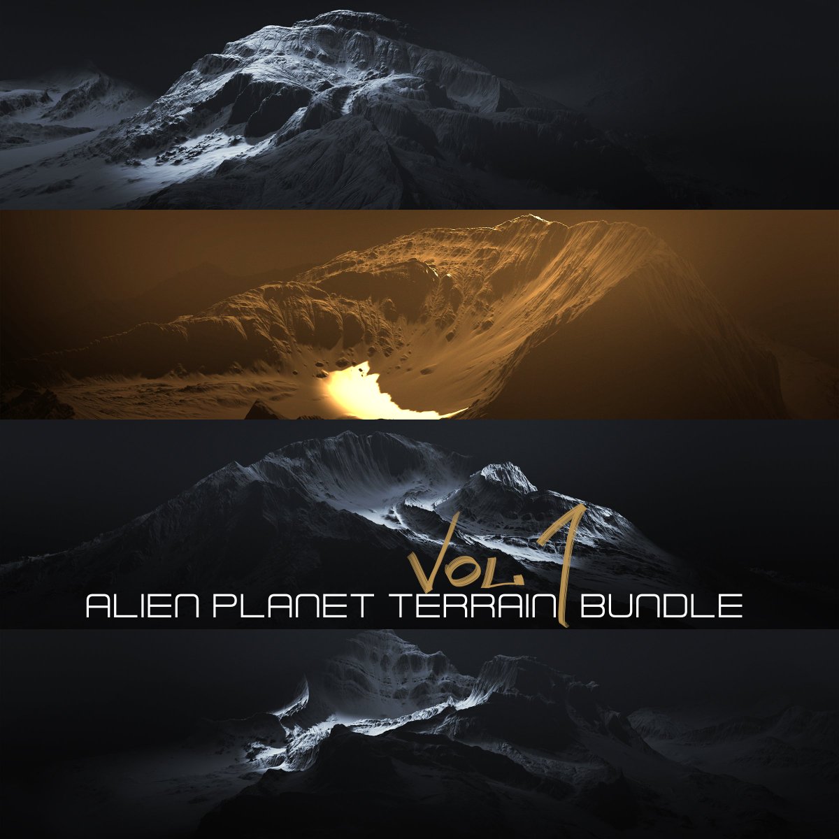 The Alien Planet Terrain bundle is ready to use. 
- 8k textures.
- HQ Meshes+lod's in 2 versions (quads and tris).
- More than 20 textures for each mesh (Flows, erosion deposits and wear, AO, Diffuse, Normals, and useful tech/material separation masks)
artstation.com/a/31808264