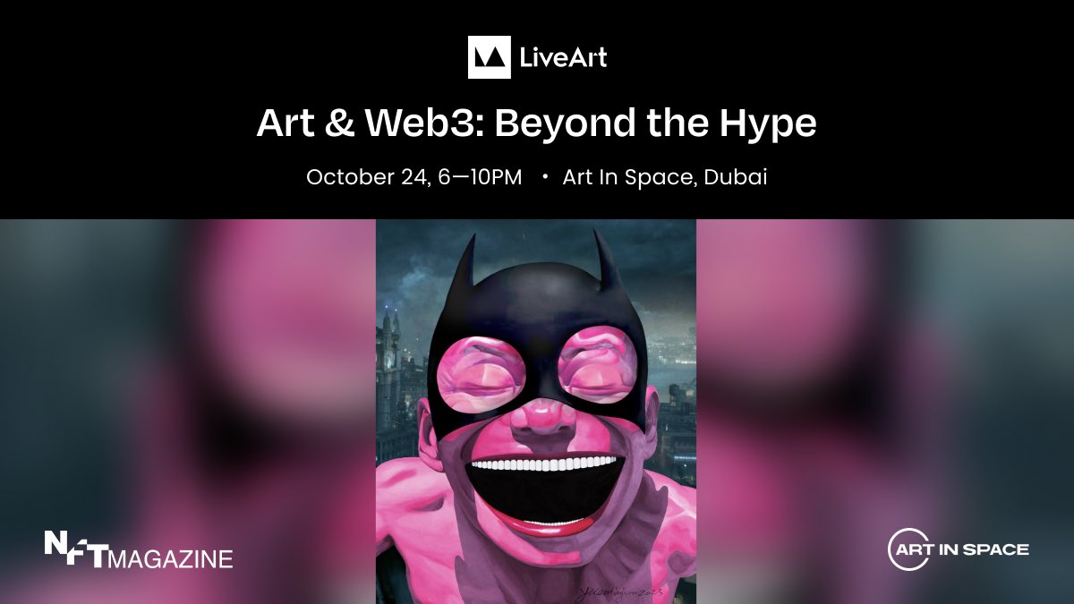 LiveArt (@liveartx) on Twitter photo LiveArt comes to Dubai, and you don’t want to miss it 🙌
📆Save the Date: October 24
🕛Time: 6-10 PM
📍Venue: <a href="/artinspace_art/">ART IN SPACE HUB</a>, Dubai.
Come and delve into how art and Web3 intersect and discover how technology empowers artists, shaping the future of artistic expression.
Media LiveArt comes to Dubai, and you don’t want to miss it 🙌
📆Save the Date: October 24
🕛Time: 6-10 PM
📍Venue: <a href="/artinspace_art/">ART IN SPACE HUB</a>, Dubai.
Come and delve into how art and Web3 intersect and discover how technology empowers artists, shaping the future of artistic expression.
Media