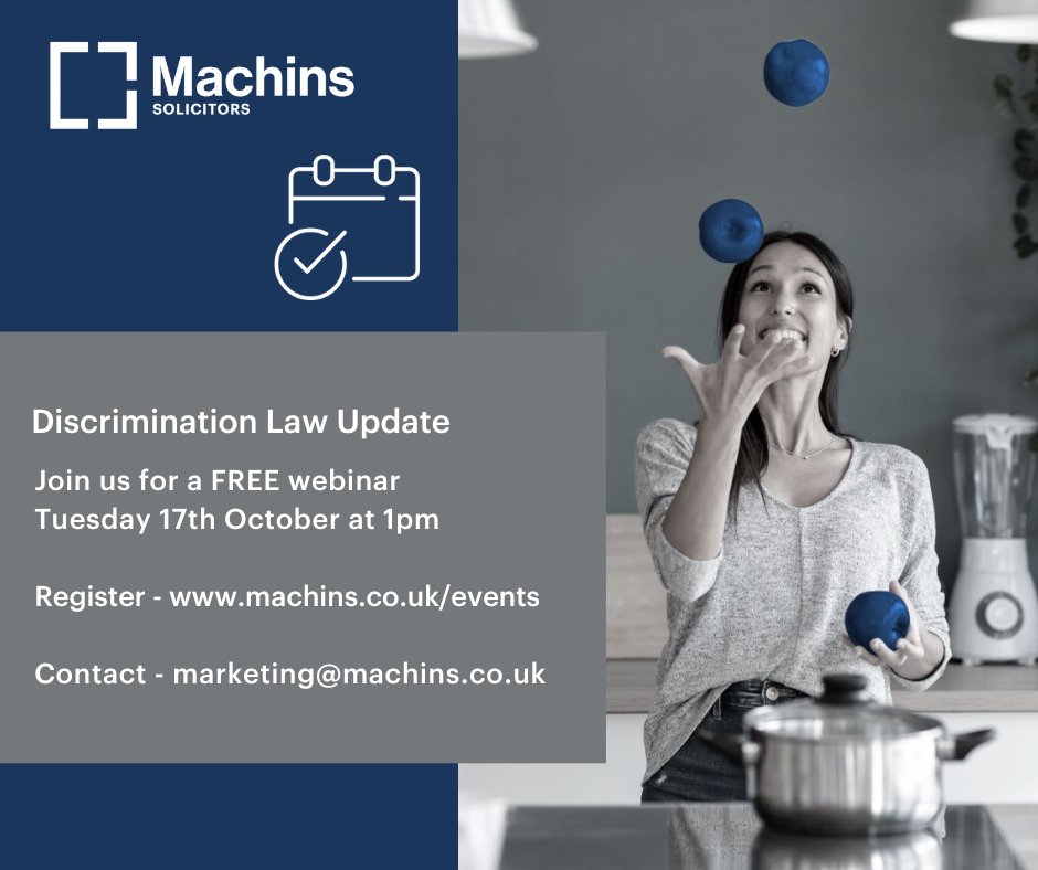 🚨STILL TIME TO REGISTER🚨 
Join our Employment Law team for an update on developments in #discriminationlaw looking at cases on race, religion and belief, gender, disability, sex and menopause.
📅 When - 17th October 1pm
💻Register -  machins.co.uk/events/employm…
#employmentlaw
