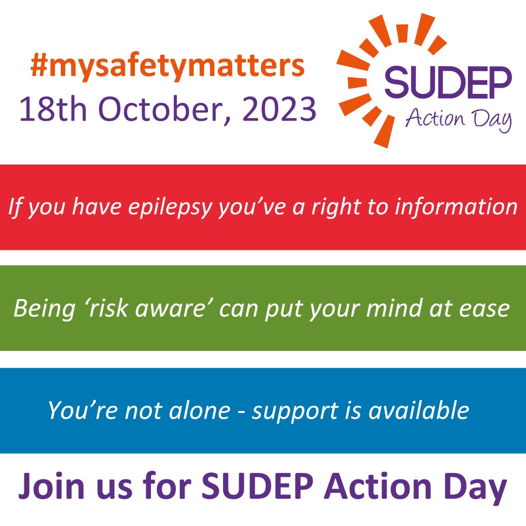 Tomorrow is #SUDEPActionDay2023
Show your support by liking, sharing &amp; retweeting our posts. Also share with us how you are taking part by using the hashtags #mysafetymatters and #SUDEPActionDay2023

sudepactionday.org 

#Epilepsy #SUDEP