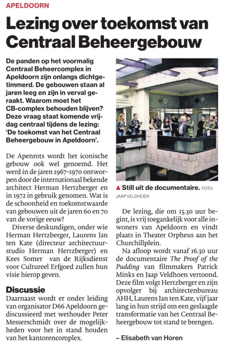 Westrik's tweet photo. A.s vrijdag in @TheaterOrpheus staat oud @centraal_beheer gebouw ter discussie tijdens lezing. Met o.a gastsprekers van @RCE_erfgoed & @d66apeldoorn #theproofofthepudding https://t.co/iYbz0DUwLw https://t.co/6XfHwn7HOw