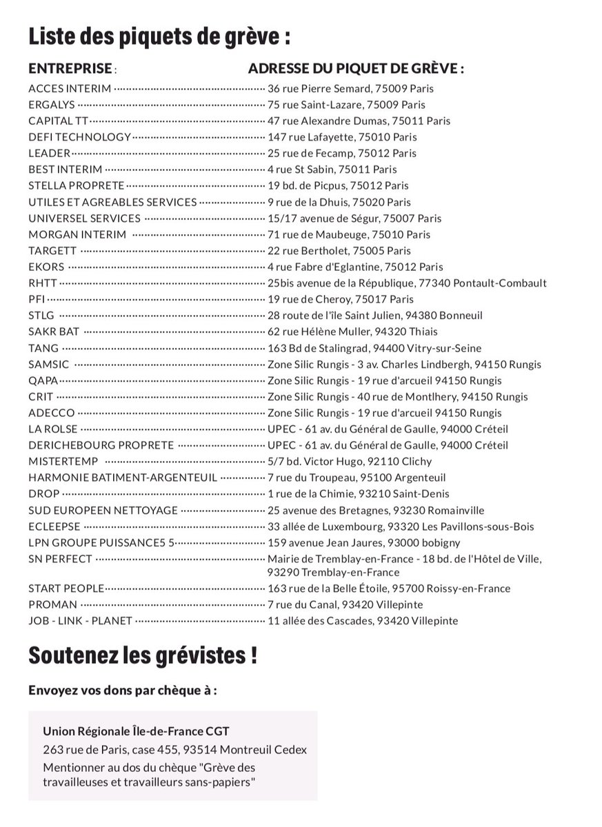 UdCgtParis's tweet photo. Depuis ce matin, des centaines de travailleurs sans-papiers occupent 33 entreprises pour lesquelles ils travaillent en Île de France.
Ils veulent obtenir leur régularisation et la CGT les accompagne.
Une seule classe ouvrière ! https://t.co/gs1kFd9sFK