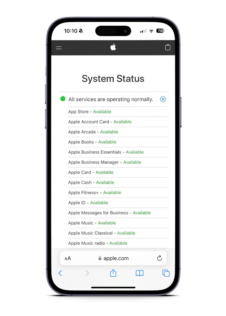 Sandr0byte's tweet image. Do you know Apple&apos;s system status? 
💻✅ #apple #systemstatus

apple.com/support/system…