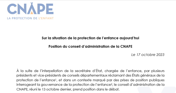 la_CNAPE's tweet photo. Dans le débat actuel sur la situation et la gouvernance de la #protectiondelenfance en #France, le conseil d’administration de @la_CNAPE se positionne.
@CharlotteCaubel @perrinegoulet @FlorenceDabin 

Retrouvez l’intégralité du document 👇
https://t.co/XoJcO4F5yF https://t.co/WO7B1syRLs
