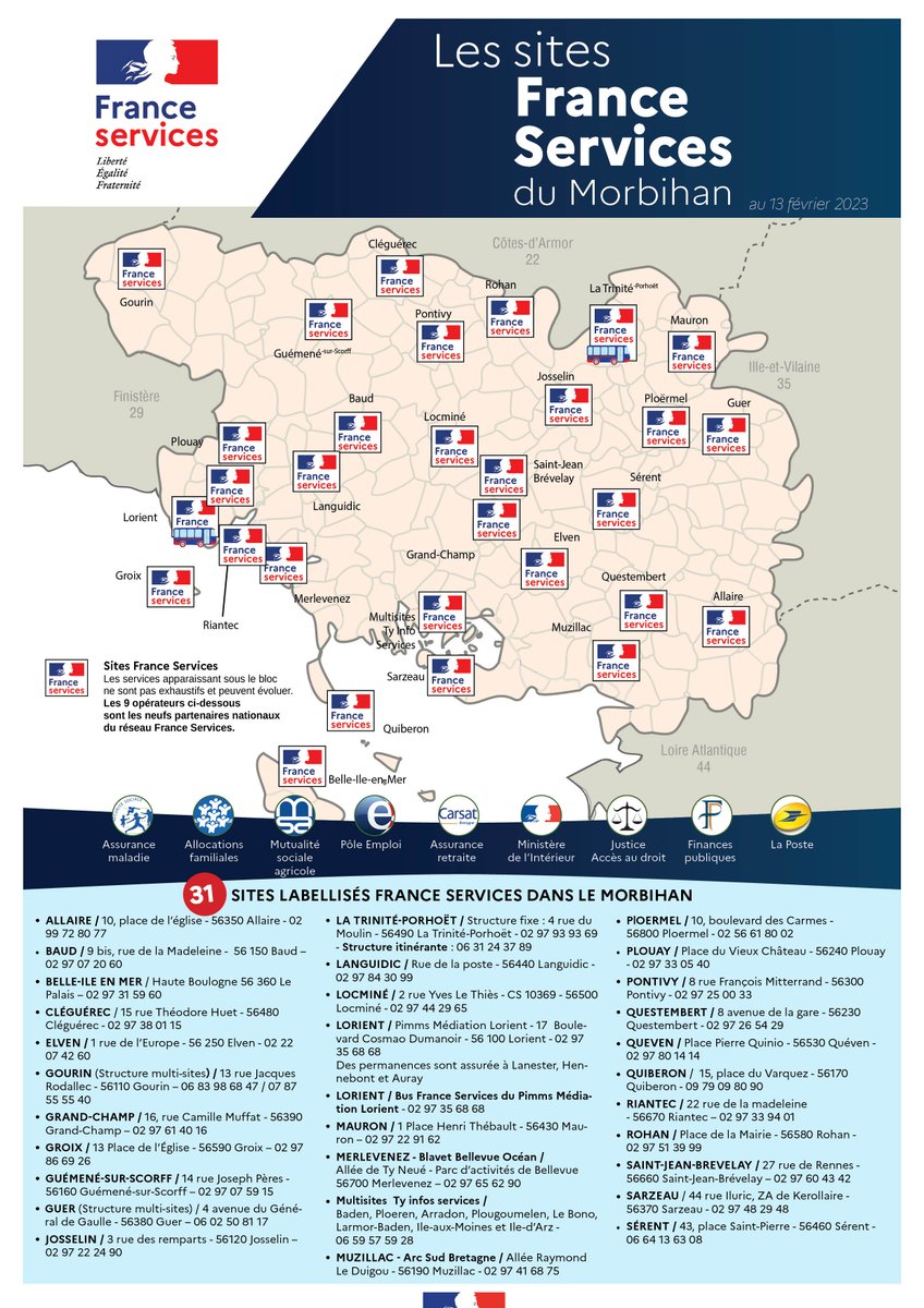 Territoires|
G. Clédière, dir. du prog. France Services à <a href="/ANCTerritoires/">Agence nationale de la cohésion des territoires</a> était jeudi ds le #Morbihan pr participer à des temps forts autour du déploiement des France Services
👉Avec M. Wencker, sec. grale adj. <a href="/Prefet56/">Préfet du Morbihan🇫🇷🇪🇺</a> il a visité la France services d'Elven &amp; participé au Copil
