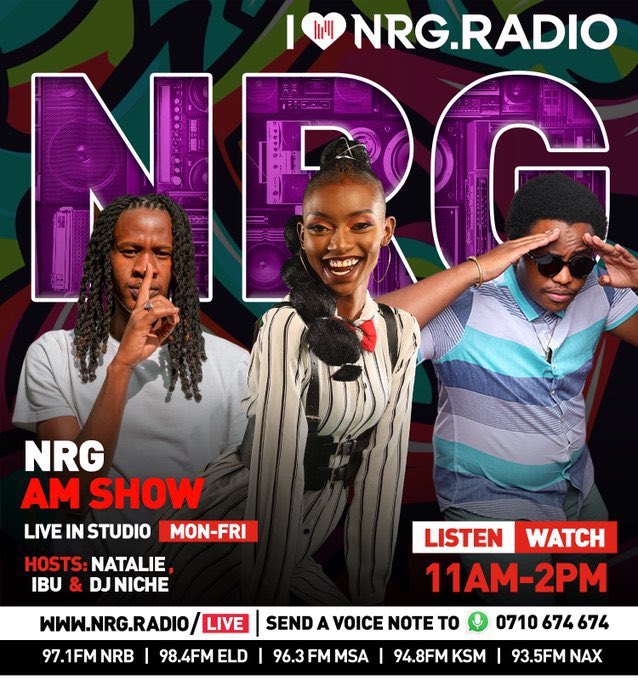 Faaam join @ibu_ike_nene and @djniche254 @joanmelly_ on #NRGAmShow 🙌🔥 Unacheck in ukiwa mtaa gani? #NRGRadioKenya