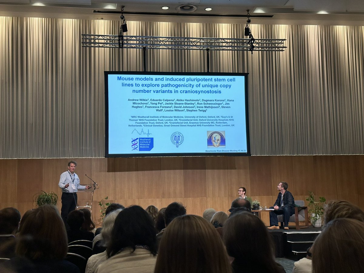 Prof Andrew Wilkie @Wilkie_Lab eloquently presents @mft_iMRare #MDC23 on three mechanisms by CNV that cause craniosynostosis with two novel disease loci: FOXD3 and FGF5 #MorbidGene