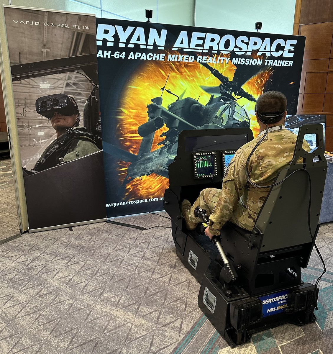 RYAN AEROSPACE is all setup at the Global Defence Helicopter conference in Warsaw, Poland. We’re showing off our Apache Mixed Reality Helicopter Simulator designed to allow for collective pilot training but at a much lower cost. #ryanaerospace #helimod #varjo #edms