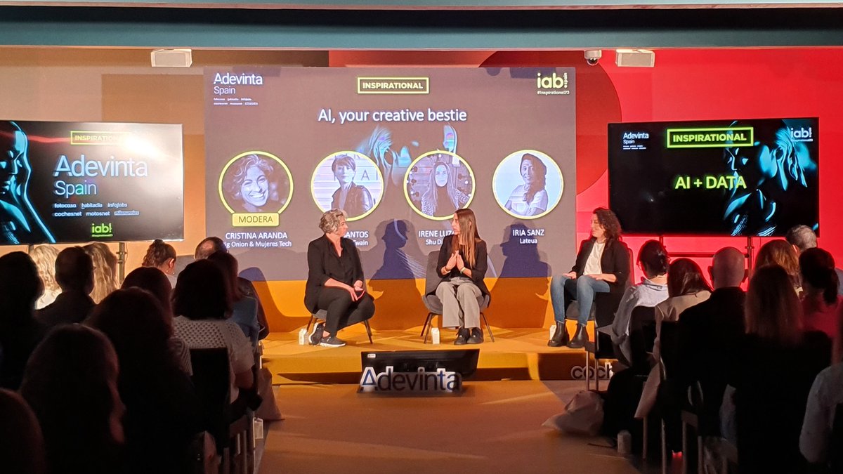 Mesa redonda sobre IA como dupla creativa con:
Irene Luzán - <a href="/Shu_Digital/">Shu Digital</a>
Eva Santos - Delirio &amp; Twain
Iria Sanz - Lateua
Modera: <a href="/cris_aranda_/">Cristina Aranda</a> / <a href="/big_onion_tech/">Big Onion</a> &amp; <a href="/MujeresTech/">MujeresTech&Aliados</a>

📍Espacio AI &amp; Data, patrocinado por <a href="/AdevintaSpain/">AdevintaSpain</a>
#Inspirational23
