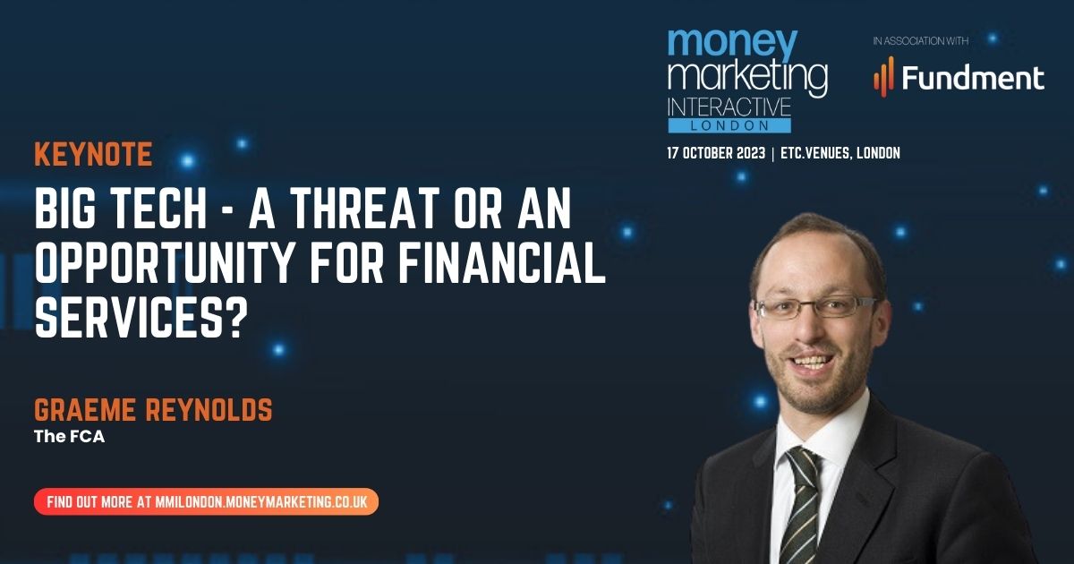 _moneymarketing's tweet photo. Our opening keynote comes from @TheFCA's director of competition, Graeme Reynolds and their view on the impact of big tech on financial services.
#MMInteractive23 https://t.co/6Bf9hl36VX