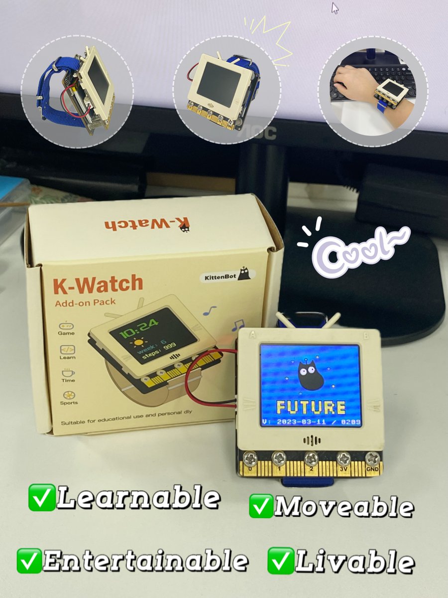 KittenBot1's tweet photo. A cool programmable K-Watch! So practical! I've been carrying it all day.😎
Know more: https://t.co/bZBf3AnK5m

#kittenbot #Watch #stem #education #tech #coding #kids #codingtoys https://t.co/olzTIwOVn1