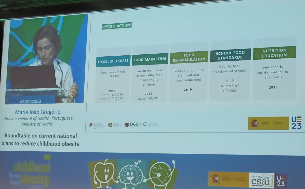 Qué potente la experiencia de Portugal, desarrollando en relativamente poco tiempo  intervenciones efectivas aguas arriba para promover #AlimentaciónSaludable
-Fiscalidad saludable
-Regulación de la publicidad 
-Reformulación
-Comedor escolar
#EU2023ES
#ObesidadInfantil