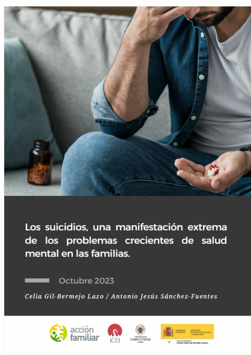 ICEI-UCM (@ucm_icei) on Twitter photo 🆕Nueva publicación del secretario académico del ICEI, <a href="/AJSnchezFuentes/">Antonio Jesús Sánchez Fuentes</a> , y la investigadora adscrita <a href="/cgilbermejo/">Celia Gil-Bermejo</a> , "Los suicidios, una manifestación extrema de los problemas crecientes de salud mental en las familias".
🔗accionfamiliar.org/suicidios/ 🆕Nueva publicación del secretario académico del ICEI, <a href="/AJSnchezFuentes/">Antonio Jesús Sánchez Fuentes</a> , y la investigadora adscrita <a href="/cgilbermejo/">Celia Gil-Bermejo</a> , "Los suicidios, una manifestación extrema de los problemas crecientes de salud mental en las familias".
🔗accionfamiliar.org/suicidios/